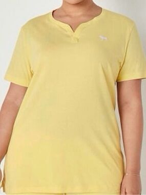 Victoria's Secret PINK Pale Yellow V‑Neck Henley Tee